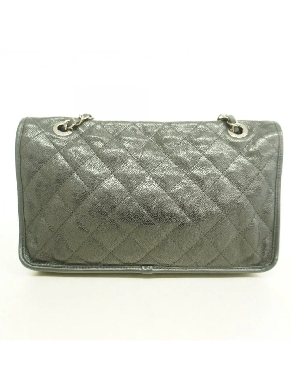 Chanel Shoulder Bag Quilted Caviar Leather Black Silver
